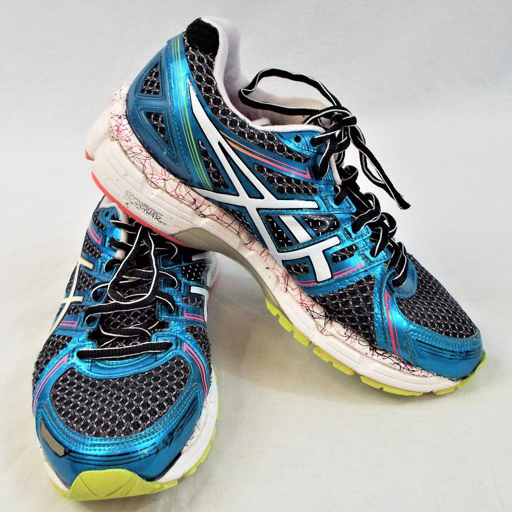 Asics Gel Kayano 19 Metallic Blue Pink and White Running Shoes Size 8.5